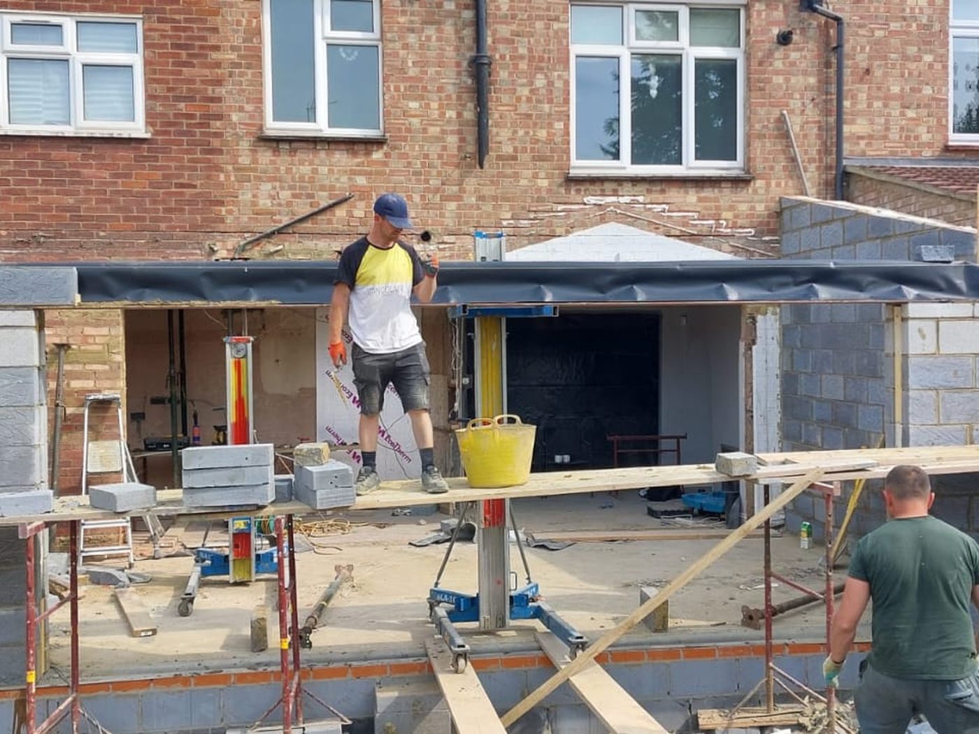 A rear extension under construction by GS Renovation, blockwork built to damp proof course